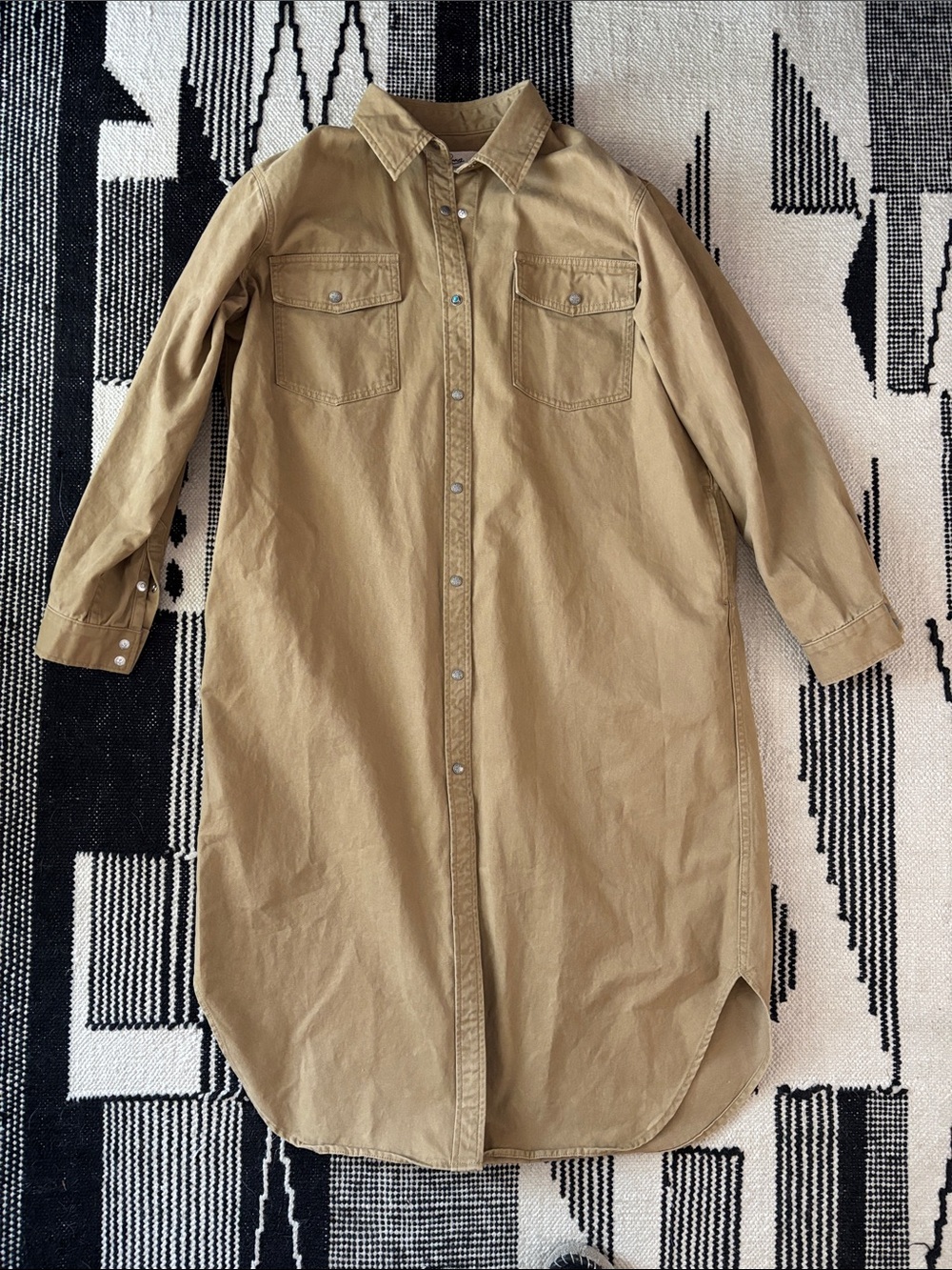 Long Button-Front Khaki Shirt Dress